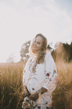Happy girl in the fields