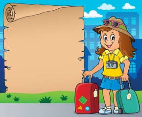 Fototapeta premium Tourist woman theme parchment 1