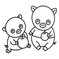 Pig cartoon illustration isolated on white background for children color book