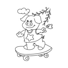 Pig cartoon illustration isolated on white background for children color book