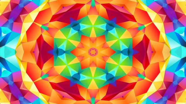 Abstract Colorful Symmetric Pattern Ornamental Decorative Kaleidoscope Movement Geometric Circle and Star Shapes

