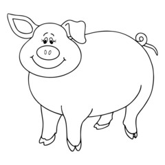 Pig cartoon illustration isolated on white background for children color book