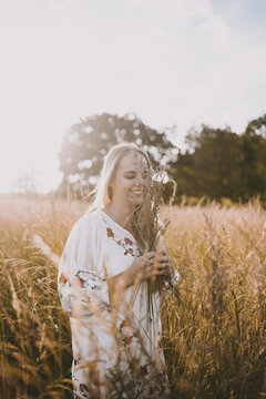 Happy girl in the fields