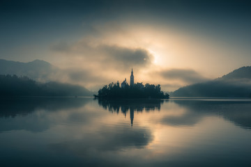 Darkly over the Bled lake, Slovenia
