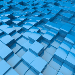 Blue 3D cubes floor square background.