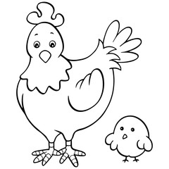 Hen cartoon illustration isolated on white background for children color book