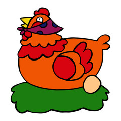 Hen cartoon illustration isolated on white background for children color book