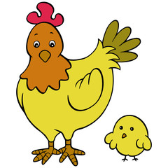 Hen cartoon illustration isolated on white background for children color book