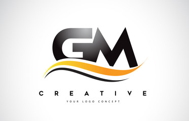 GM G M Swoosh Letter Logo Design with Modern Yellow Swoosh Curved Lines. - obrazy, fototapety, plakaty