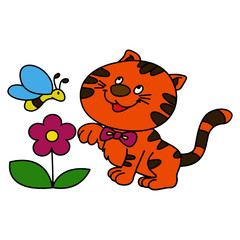 Cat cartoon illustration isolated on white background for children color book