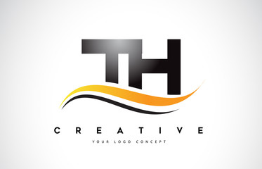 TH T H Swoosh Letter Logo Design with Modern Yellow Swoosh Curved Lines. © twindesigner