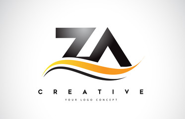 Fototapeta premium ZA Z A Swoosh Letter Logo Design with Modern Yellow Swoosh Curved Lines.