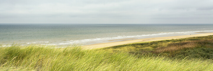 Panoramic view on the coastline of the North Sea on the westcoast of the Netherlands