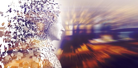 Profile view of digital pixelated 3d man