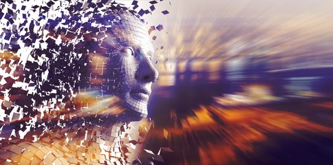 Digital gray pixelated 3d man