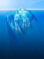 Iceberg in the ocean with visible underwater part. 3D illustration
