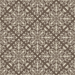 Beige and white seamless floral wallpaper