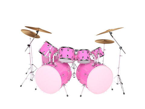 Drums pink with two bass drums. Isolated on white