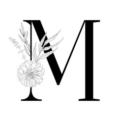 Floral alphabet. Decorative serif letter.