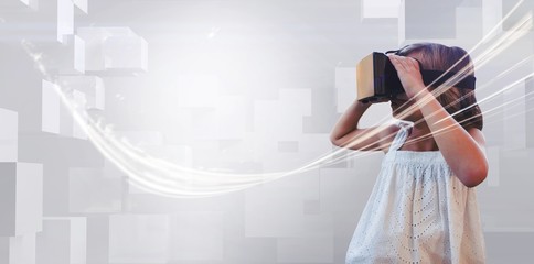 Girl wearing virtual reality simulator