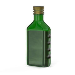 Bottle of green glass. Bottle of unusual shape. 3D rendering.