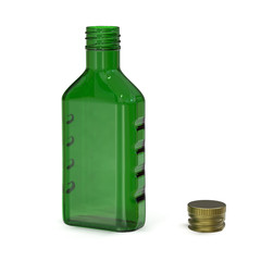 Bottle of green glass. Bottle of unusual shape. 3D rendering.