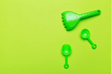 Colorful beach toy on bright background