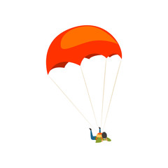 Young man flying with a parachute, parachuting sport and leisure activity concept vector Illustration on a white background