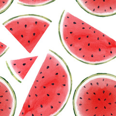 Watercolor watermelon seamless vector pattern