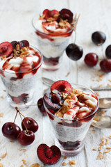 Cherry and yogurt chia pudding parfait