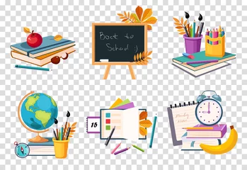Wall murals School Flat vector set of compositions with objects related to education theme. Back to school