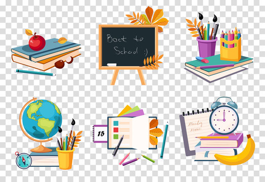 Flat vector set of compositions with objects related to education theme. Back to school
