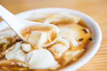Closeup of jellied bean curd. Tofu pudding. Unique Traditional Chinese Foods