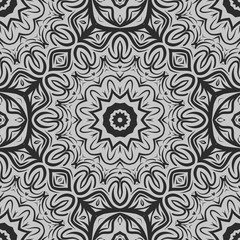 Fototapeta na wymiar Floral Geometric Pattern with hand-drawing Mandala. Vector super illustration. For fabric, textile, bandana, scarg, print