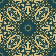 Floral Geometric Pattern with hand-drawing Mandala. Vector super illustration. For fabric, textile, bandana, scarg, print.