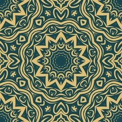 Floral Geometric Pattern with hand-drawing Mandala. Vector super illustration. For fabric, textile, bandana, scarg, print