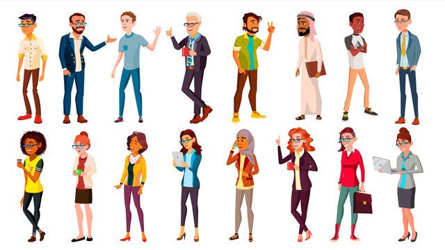 Multinational People Set Vector. Crowd Of People. Men, Women. Business Human. Different Countries. Isolated Illustration