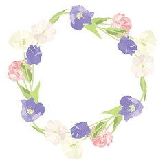 A stunning wreath of pink and lilac tulips Isolated object