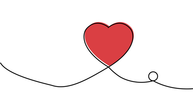 Continuous one line drawing of red heart isolated on white background. EPS10 vector illustration for banner, template, poster, web, app, valentine's card, wedding. Black thin line image of heart icon.