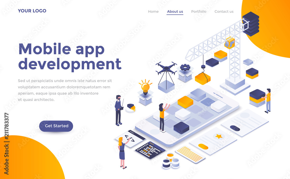 Canvas Prints flat color modern isometric concept illustration - mobile app development