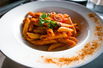 Delicious and tasty Italian food at a restaurant for lunch.