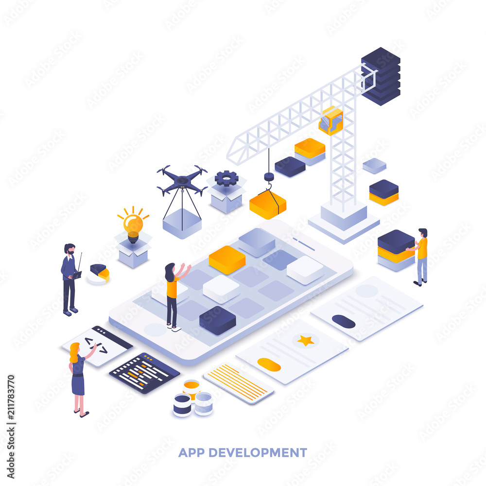 Canvas Prints flat color modern isometric illustration design - app development