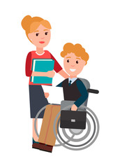 Woman and Disabled Man Poster Vector Illustration