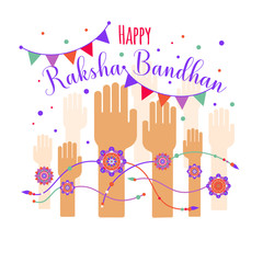 Illustration of colorful rakhi tied on hand in Raksha Bandhan