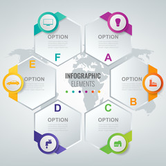 Abstract 3D infographic template with 6 options. Business presentation concept. Vector