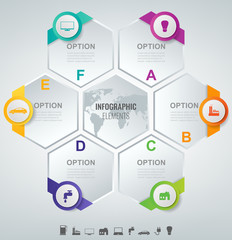Abstract 3D infographic template with 6 options. Business presentation concept. Vector