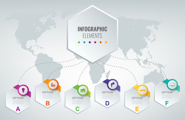 Abstract 3D infographic template with 6 options. Business presentation concept. Vector