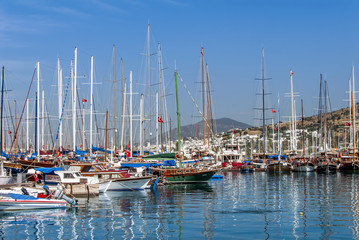 Fototapeta na wymiar Bodrum, Turkey, 25 May 2010: Sailboats at Marina