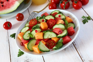 Fresh salad withfruits and vegetables. Top view.