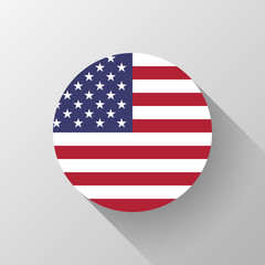Circle badge with with USA national flag, button template with flat designed shadow and light background for logo, design concepts, web and prints. Vector illustration.